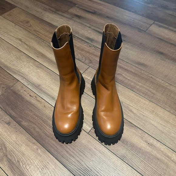 Zara lug sole platform leather brown ankle Chelsea boots size 39 US 8‎ - Picture 1 of 7